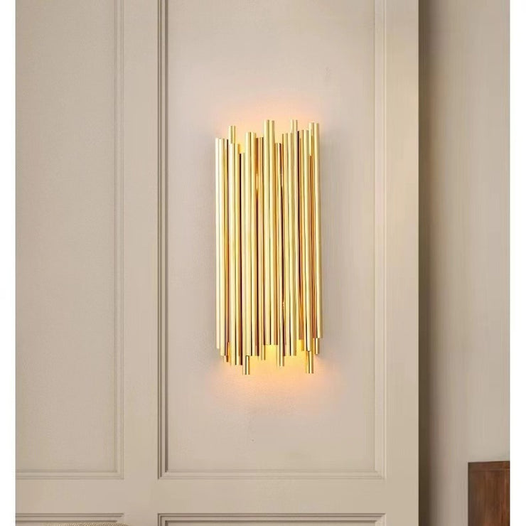 Glam Fluted Gold Wall Sconce 2-Light Flush Mount Wall Lighting