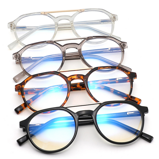 Retro Double Beam Polygonal Frame Anti-Blue Glasses