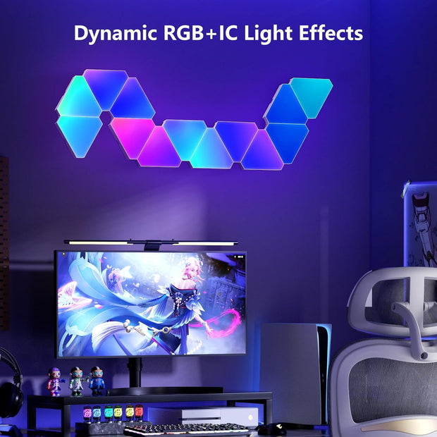 Triangle LED Light Panels, RGBIC Gaming Lights for Gaming Setup, Music Sync for Gaming Room