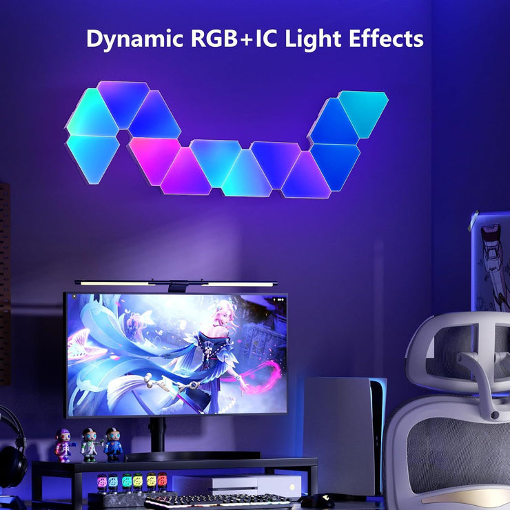 Triangle LED Light Panels, RGBIC Gaming Lights for Gaming Setup, Music Sync for Gaming Room