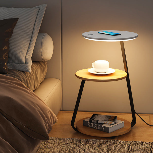 Modern Bedside Round Table with Integrated Lamp