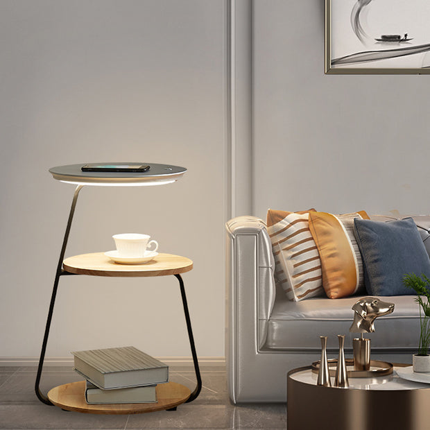 Modern Bedside Round Table with Integrated Lamp