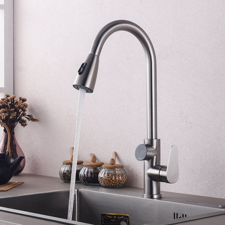 Single Handle Temperature Display Kitchen Tap With Pull Down Sprayer