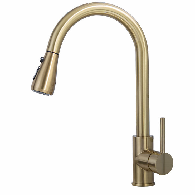 Pull Out Kitchen Tap Brushed Gold with Dual Function Sprayer