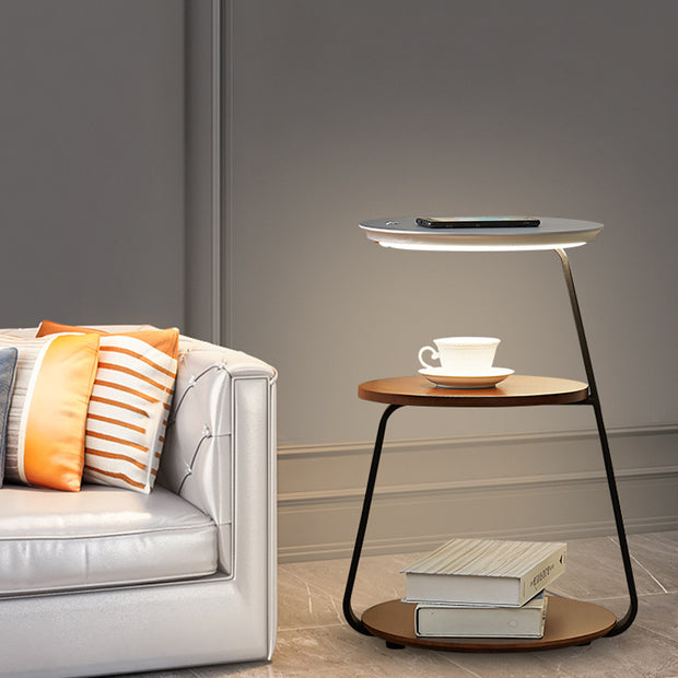 Modern Bedside Round Table with Integrated Lamp