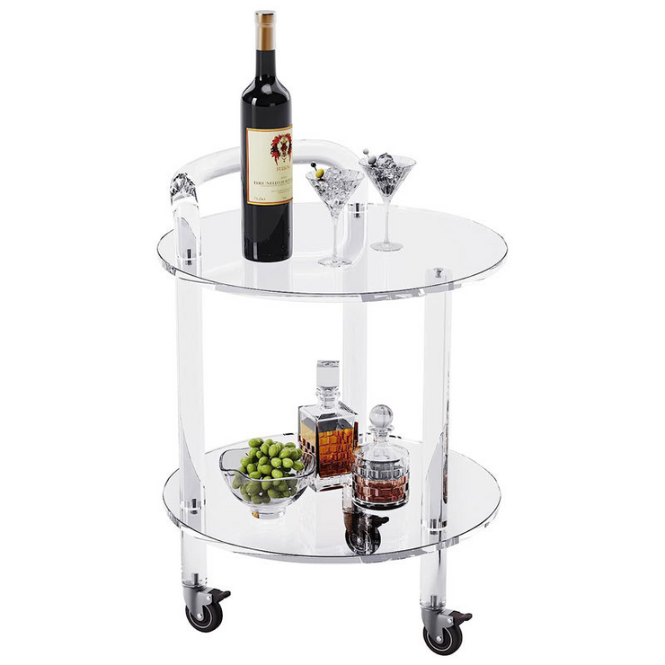 Modern Clear Acrylic Bar Cart Rolling Serving Trolley with 2 Tiers & Handle