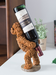 Modern Wine Rack Brown Resin Teddy Dog Decorative Countertop Wine Bottle Holder