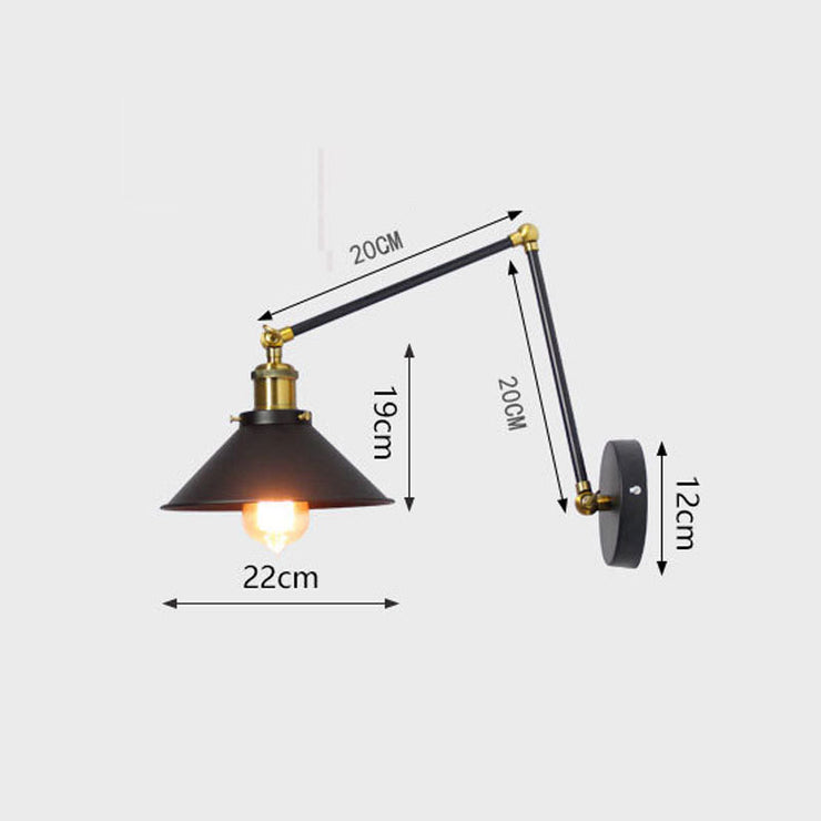 Industrial Retro Double Swing Arm Wall Sconce in Black & Brass