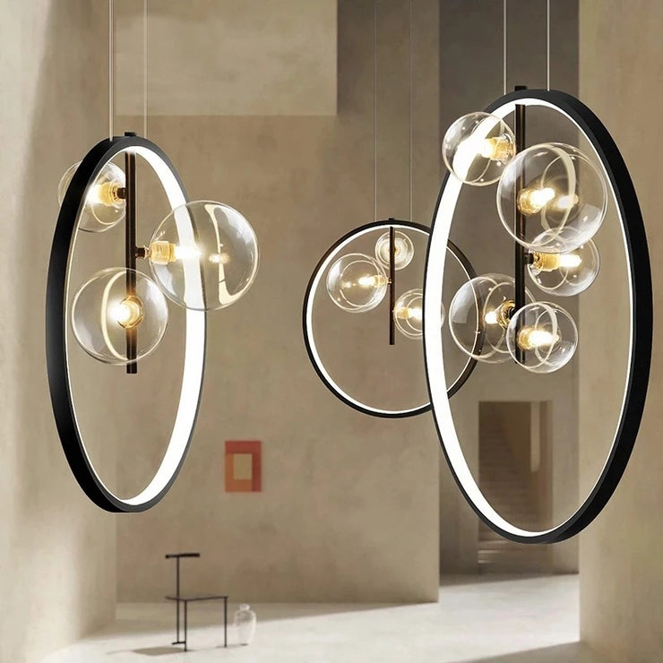 Black Pendant Light Minimalist Glass Globe LED Light for Dining Room