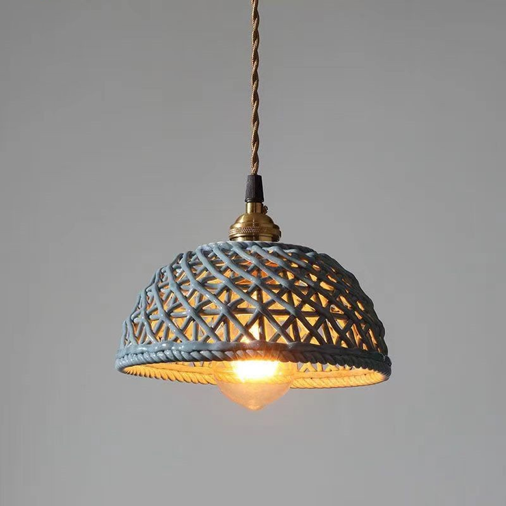 Modern Japanese Porcelain Openwork 1-Light Dome Pendant Light