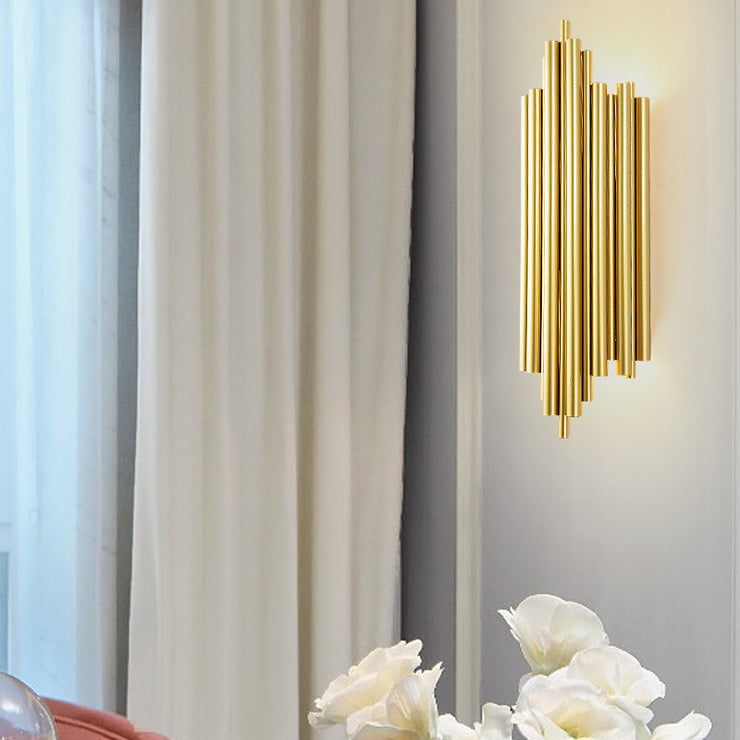 Glam Fluted Gold Wall Sconce 2-Light Flush Mount Wall Lighting