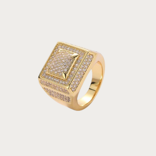 Gold Square Paved Ring