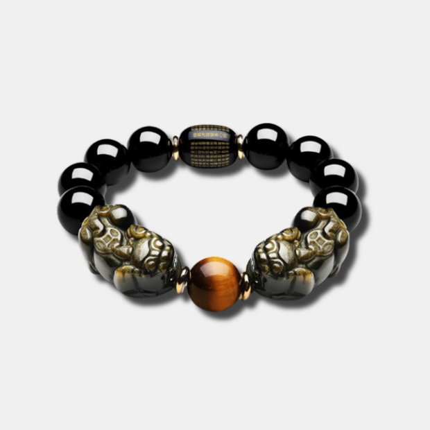 Natural Gold Obsidian Double Pi Yao Wealth Bracelet