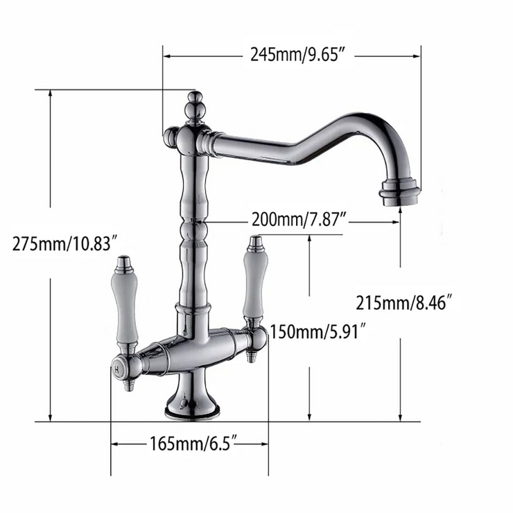 Porcelain Double Handles Single Hole Brass Kitchen Faucet