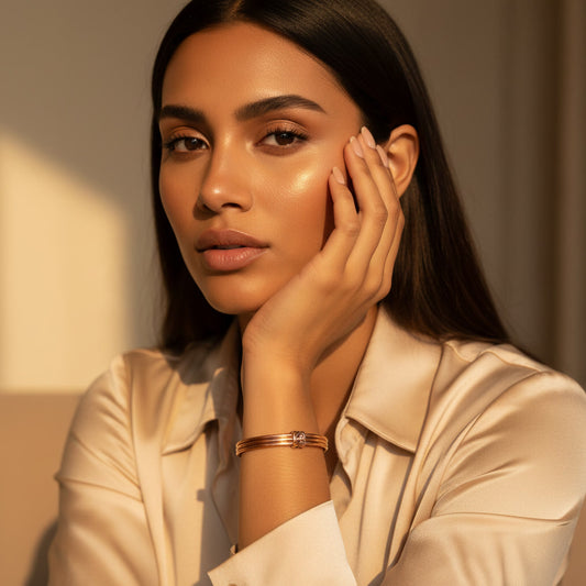 Handcrafted 3-Strand Pure Copper Bangle | Nepalese Stacked Cuff Bracelet with Geometric Clasp