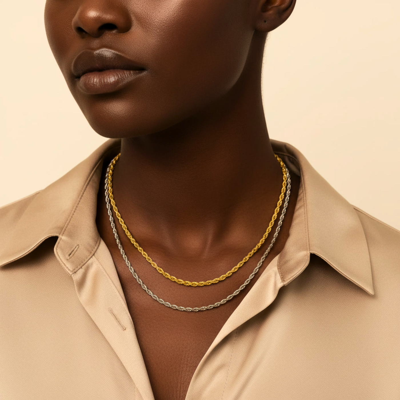 Classic Twisted Rope Chain Necklace - Waterproof Tarnish-Free Premium Steel 3mm