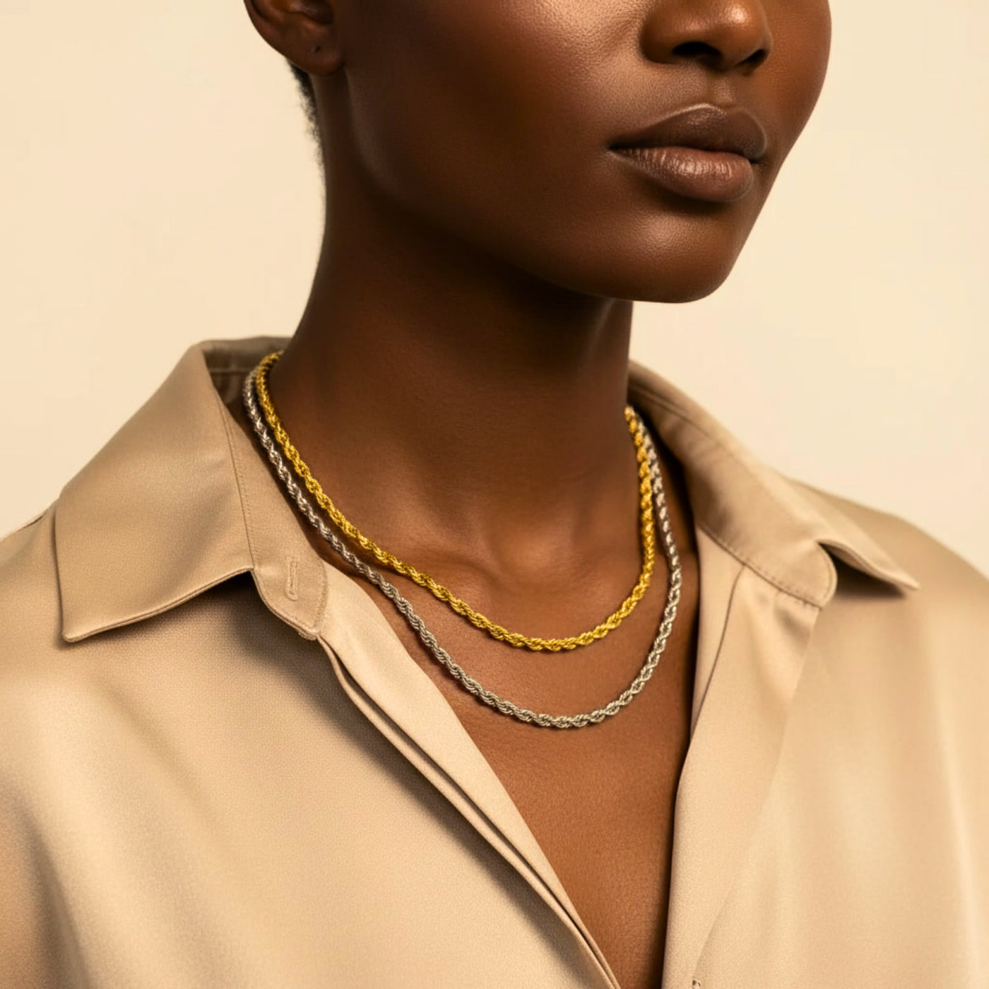 Classic Twisted Rope Chain Necklace - Waterproof Tarnish-Free Premium Steel 3mm