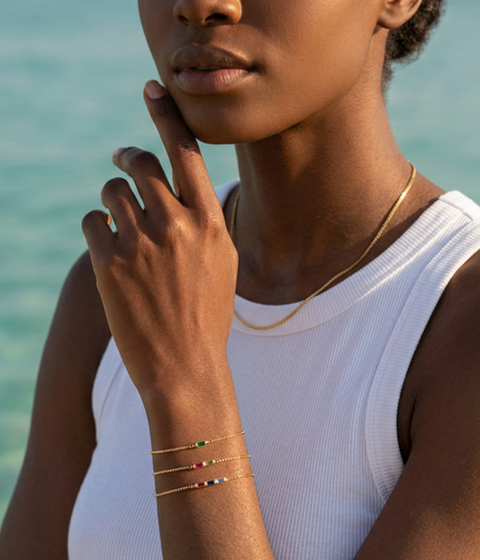 Gold Birthstone Baguette Bracelet – Dainty Custom Gemstone Bracelet