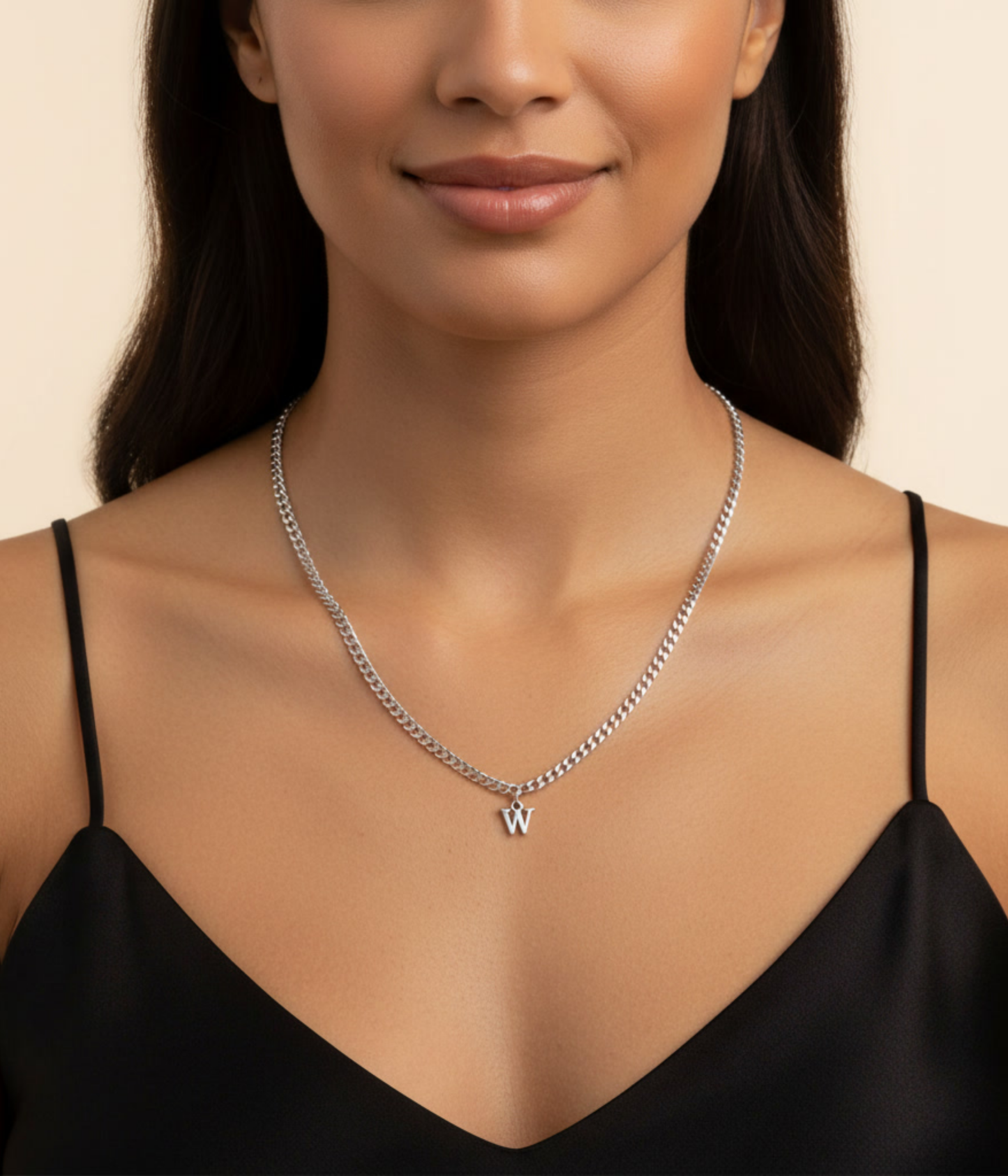 Initial Necklace – Personalised Bold Letter Pendant & Mini Curb Chain