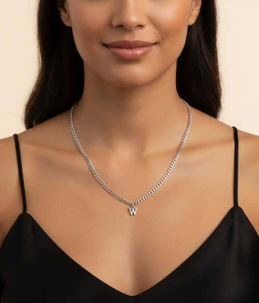 Initial Necklace – Personalised Bold Letter Pendant & Mini Curb Chain