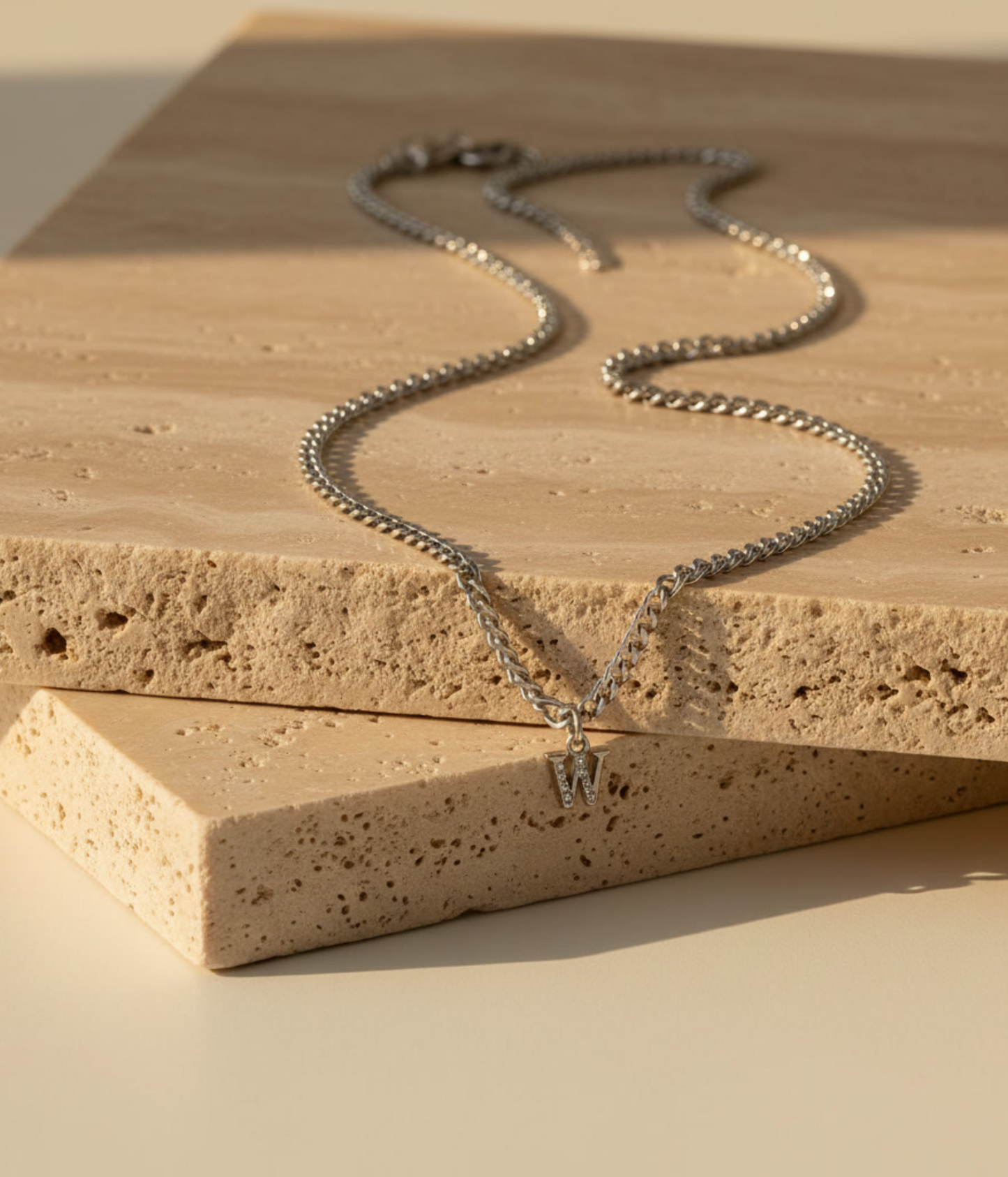Initial Necklace – Personalised Bold Letter Pendant & Mini Curb Chain