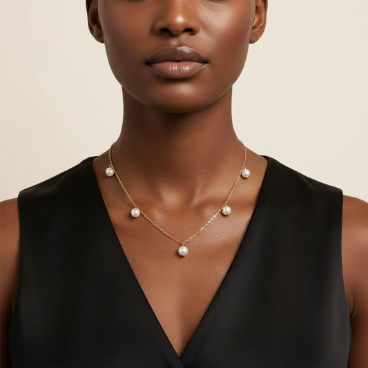 Dainty Gold Dangling Pearl Necklace