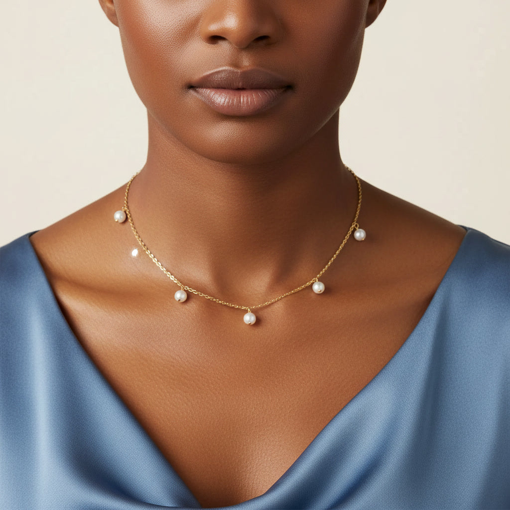 Dainty Gold Dangling Pearl Necklace
