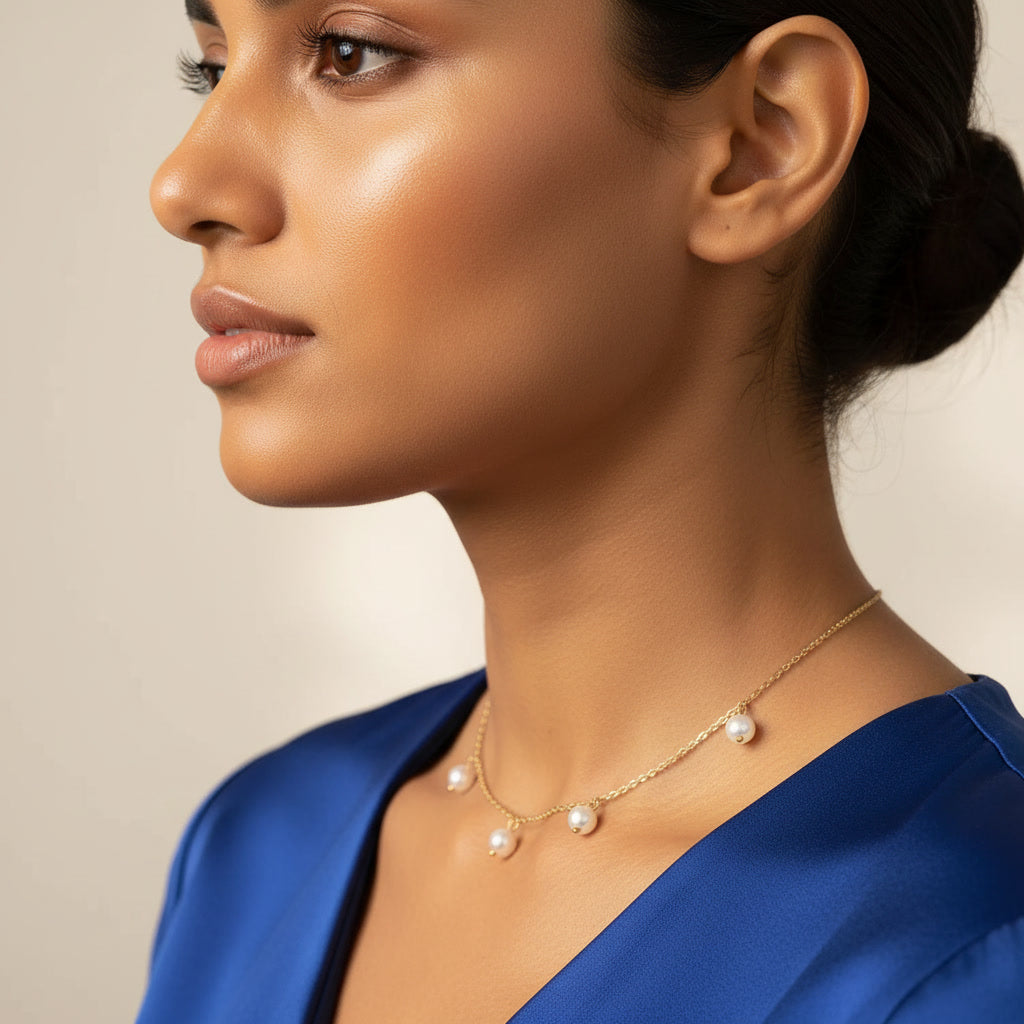 Dainty Gold Dangling Pearl Necklace
