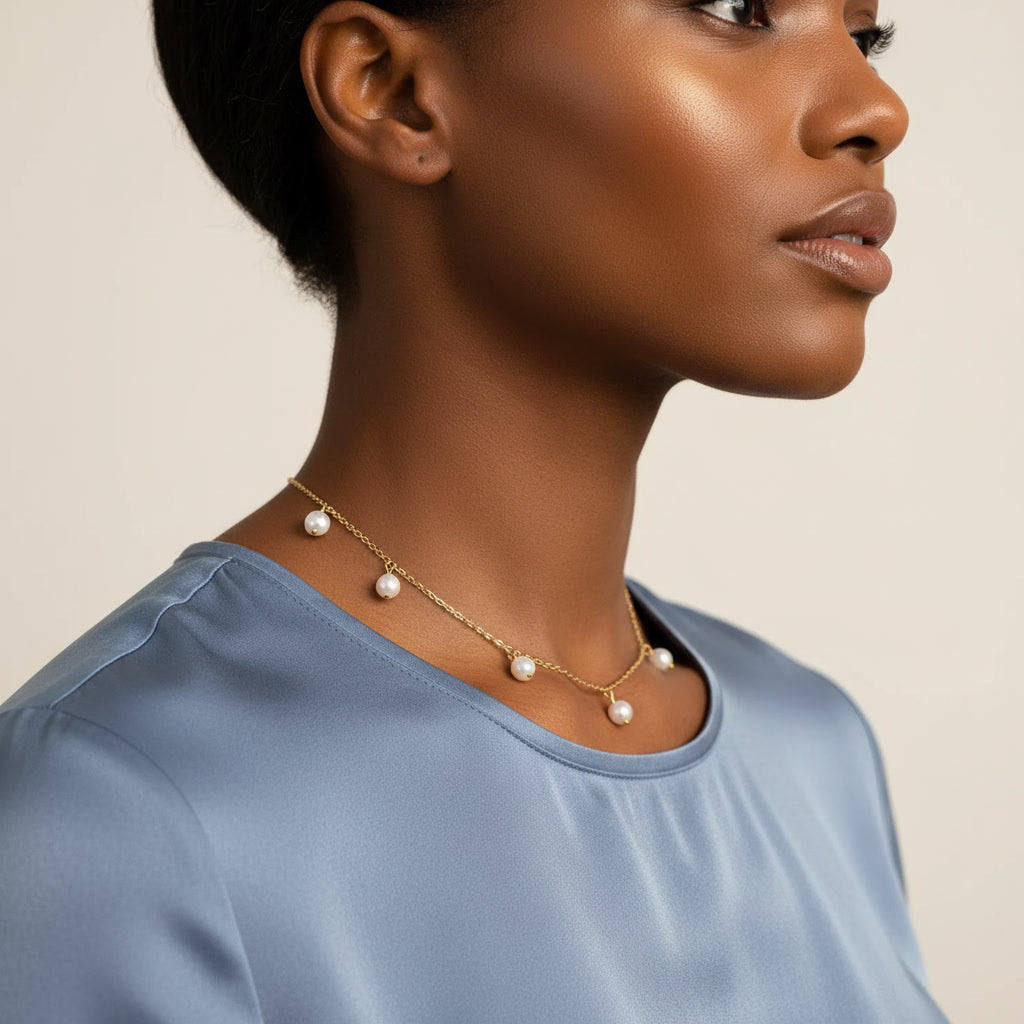 Dainty Gold Dangling Pearl Necklace