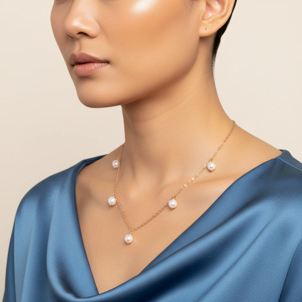 Dainty Gold Dangling Pearl Necklace