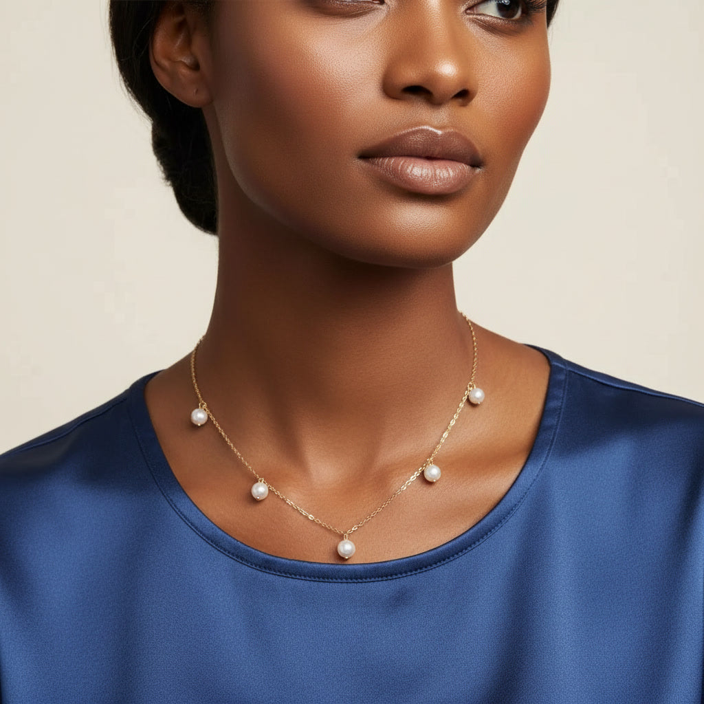 Dainty Gold Dangling Pearl Necklace