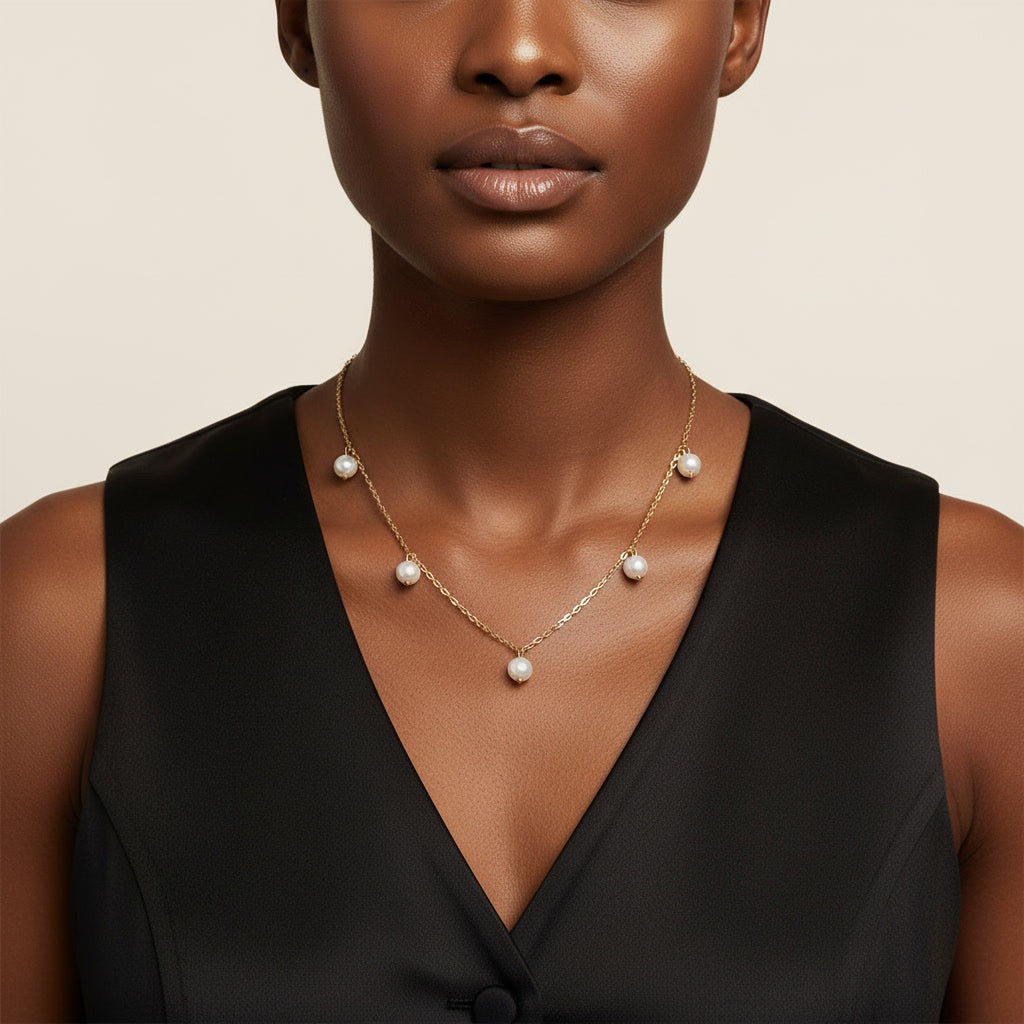 Dainty Gold Dangling Pearl Necklace