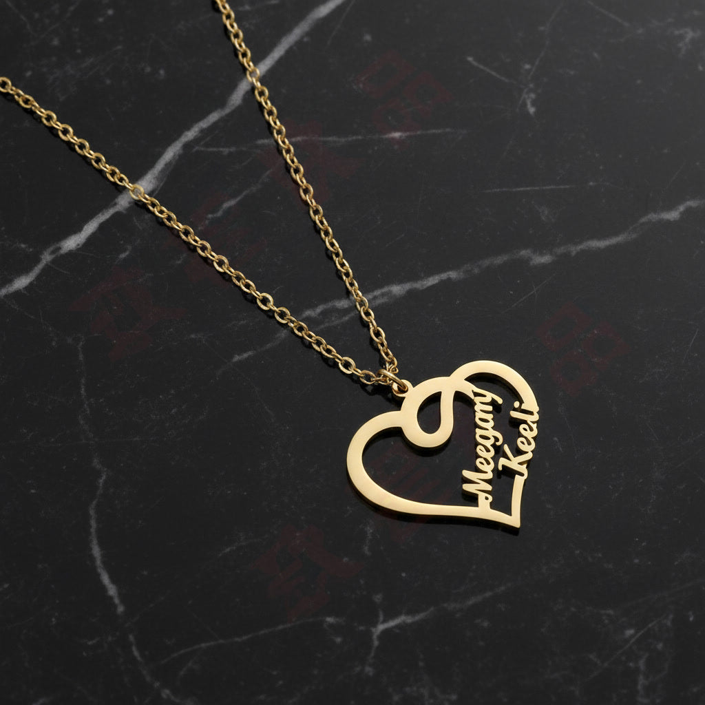 Two Hearts Forever Double Name Necklace