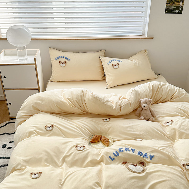 Cute Bear Embroidery Bedding Set