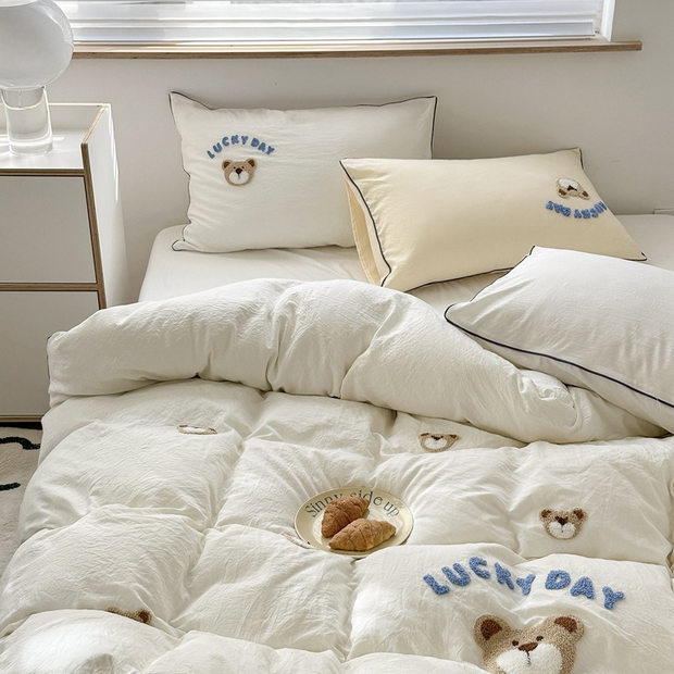 Cute Bear Embroidery Bedding Set