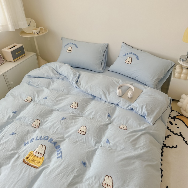 Cute Bear Embroidery Bedding Set