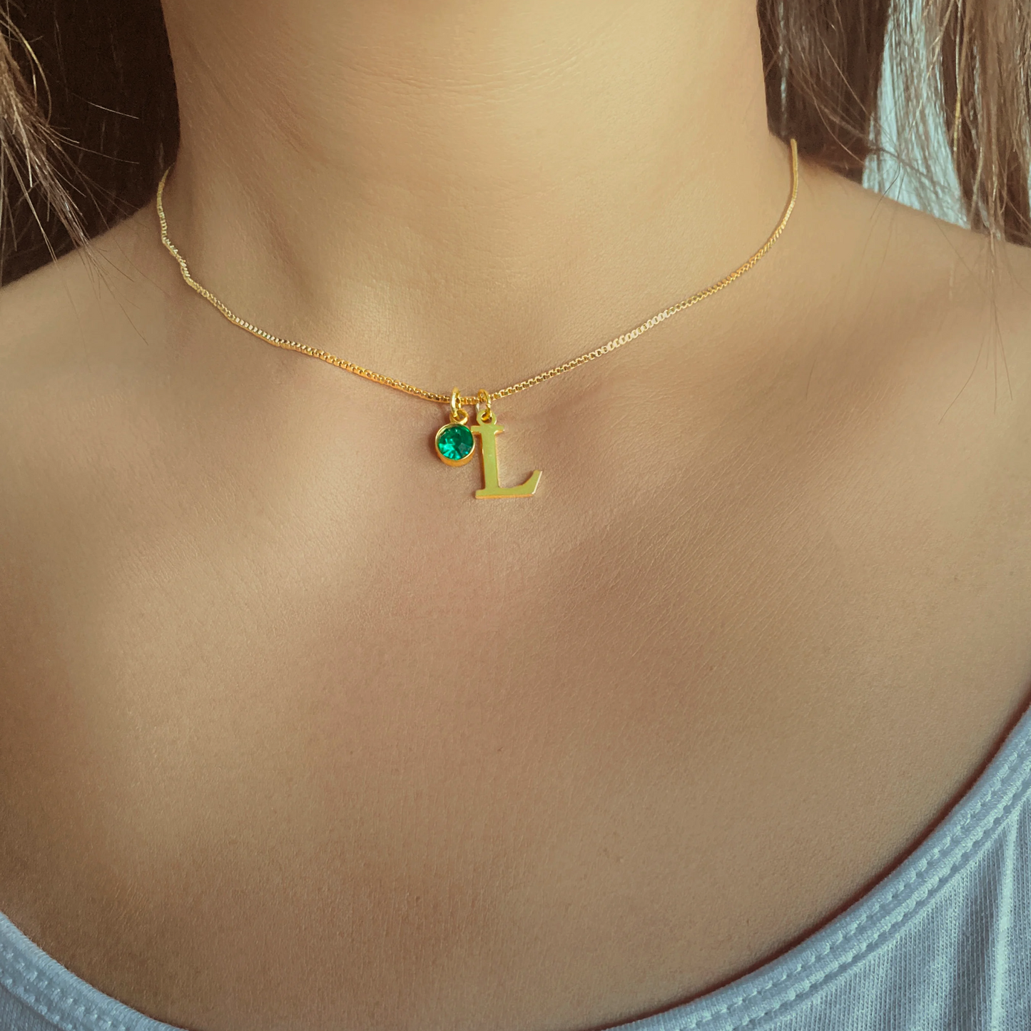 Personalized Initial Letter Birthstone Necklace