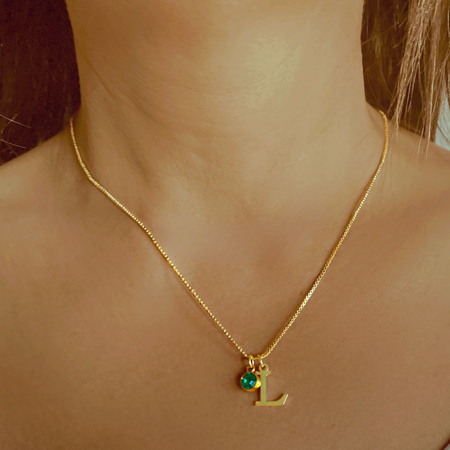 Personalized Initial Letter Birthstone Necklace