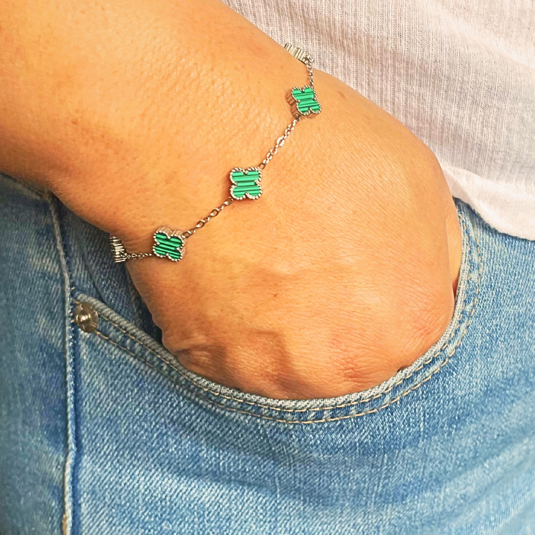 Elegant Sea Green Clover Bracelet