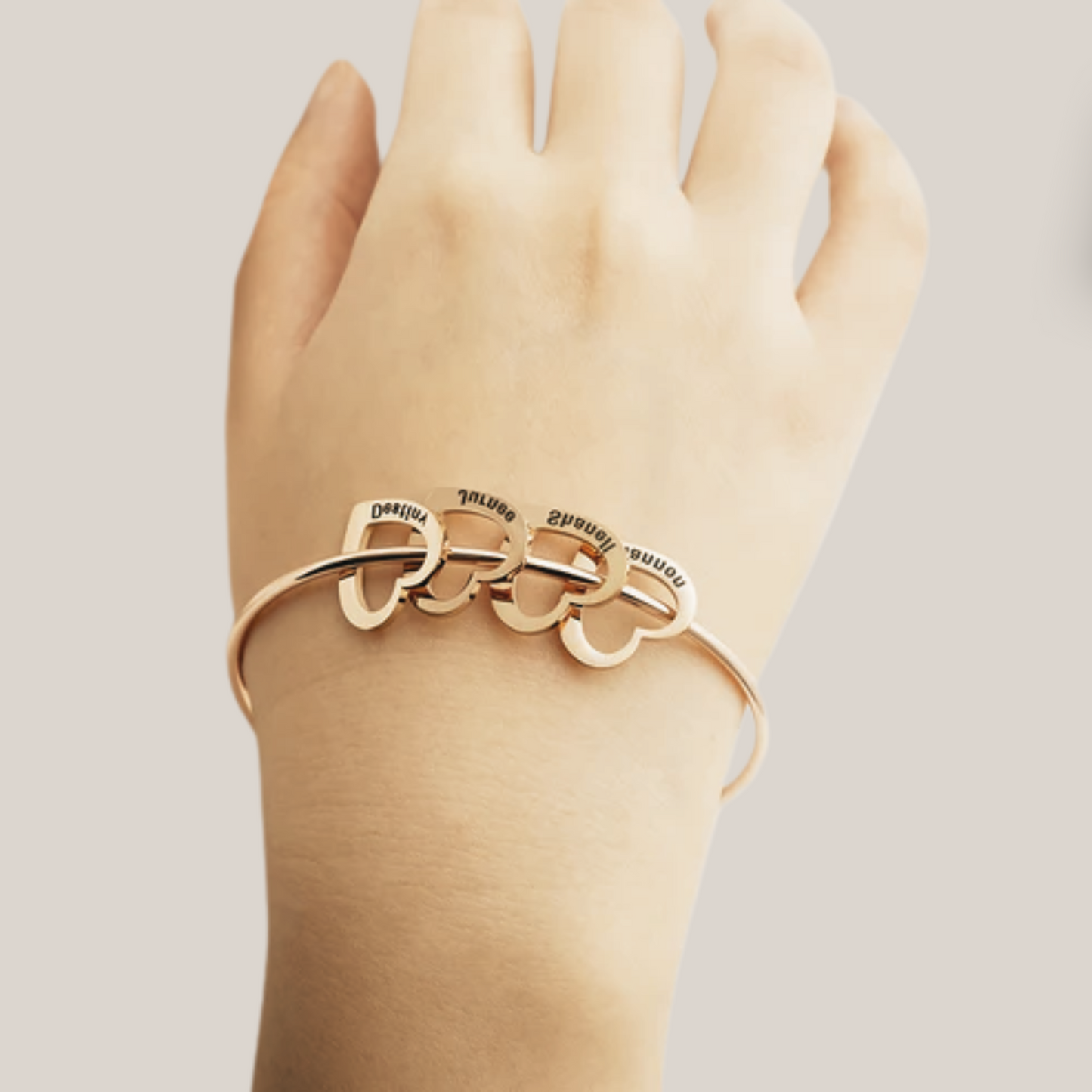 Personalized Bangle Bracelet with Heart Pendants