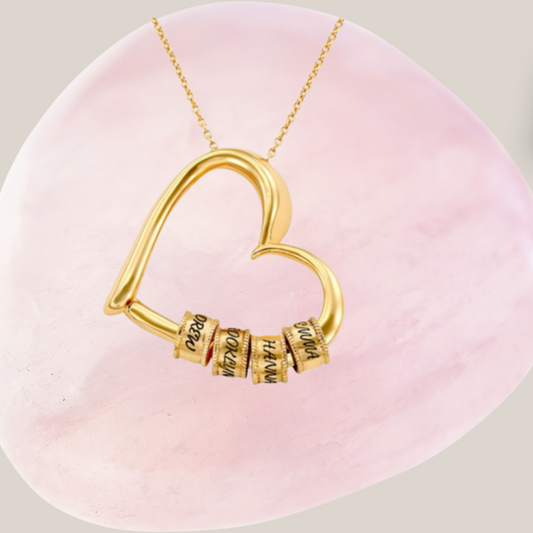 Charming Heart Necklace with Engraved Beads