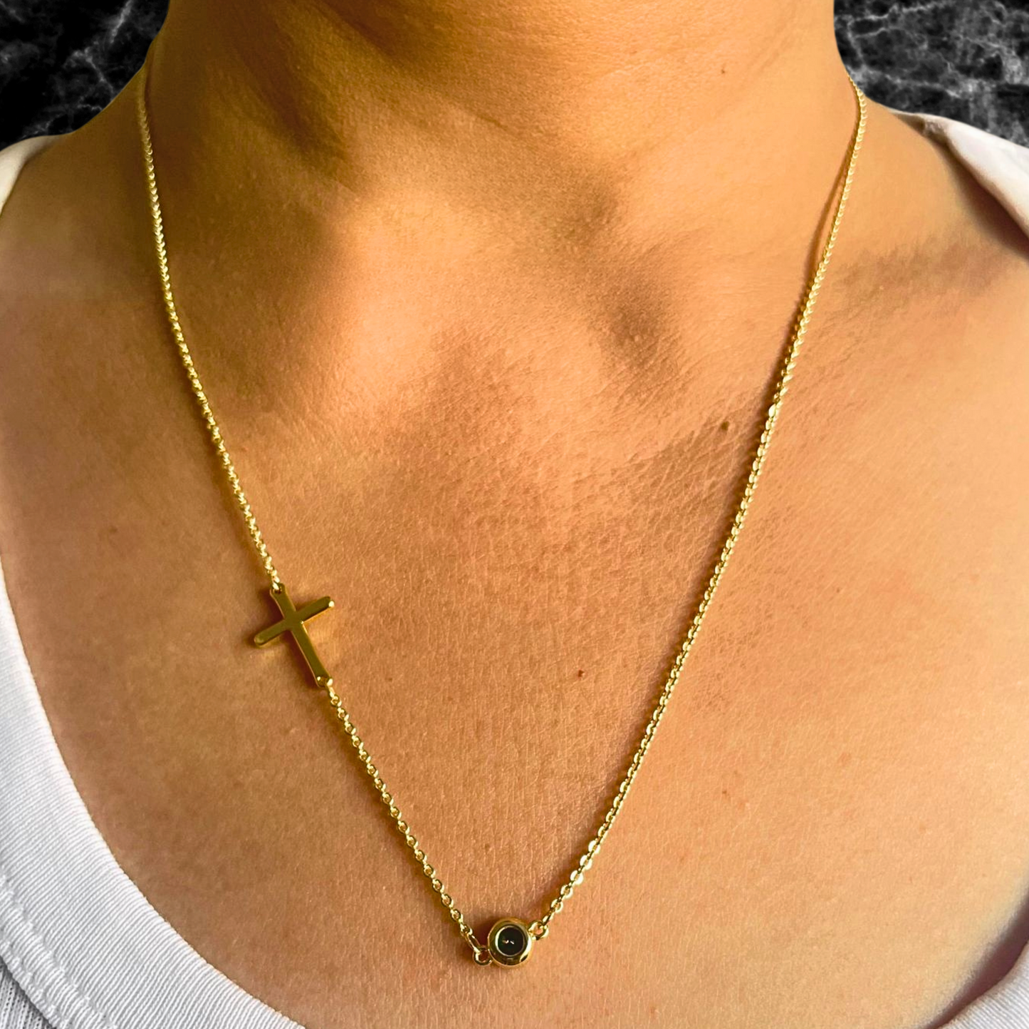 Sideways Cross with Birthstone Necklace