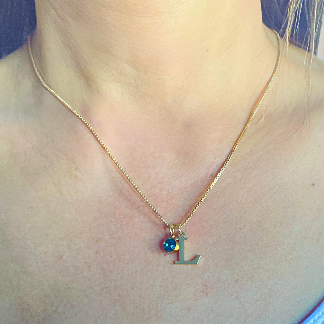 Personalized Initial Letter Birthstone Necklace