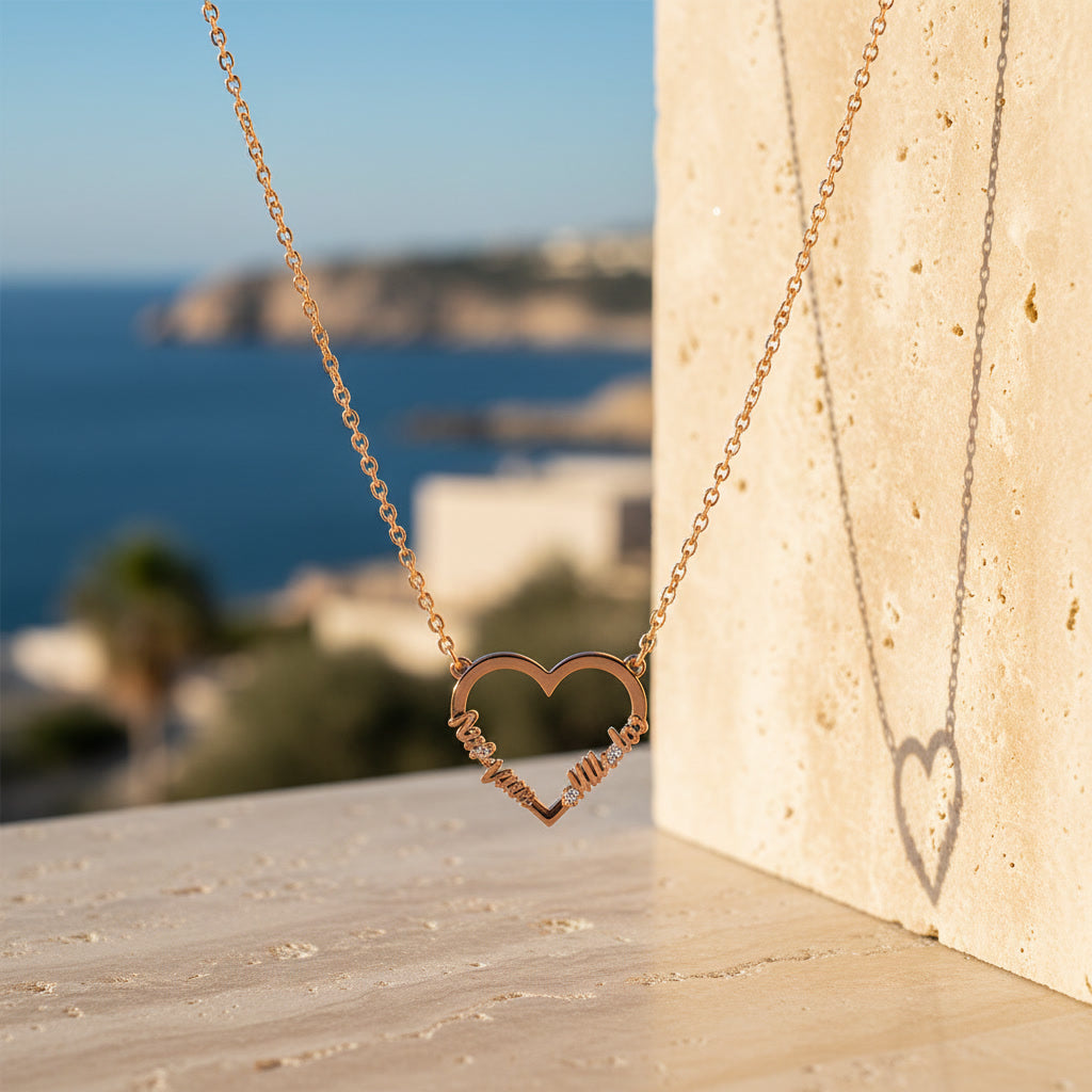 Contour Heart Pendant Necklace with Two Names