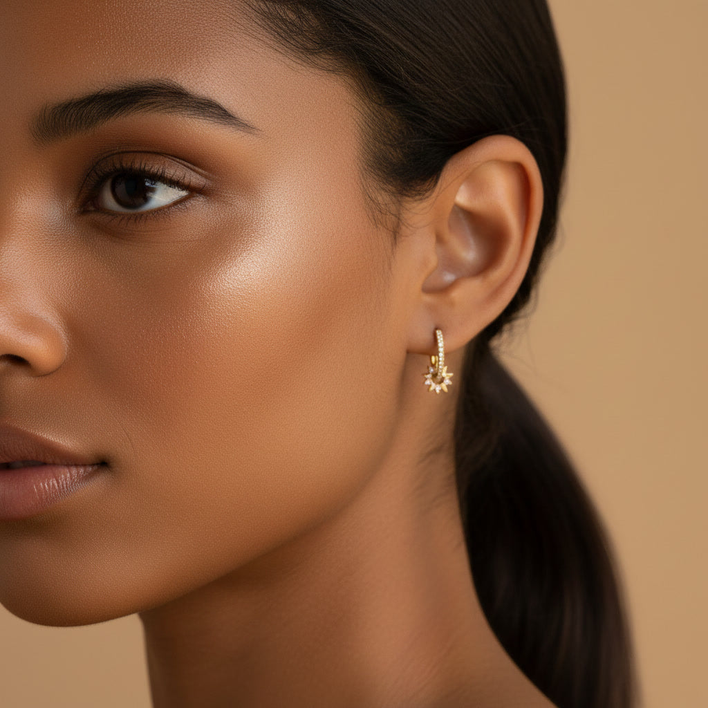 Sun Huggie Hoop Earrings in 18K Gold