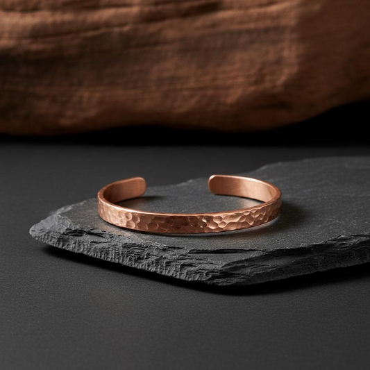 Handcrafted Hammered Solid Copper Wide Cuff Bracelet | Unisex Statement Bangle
