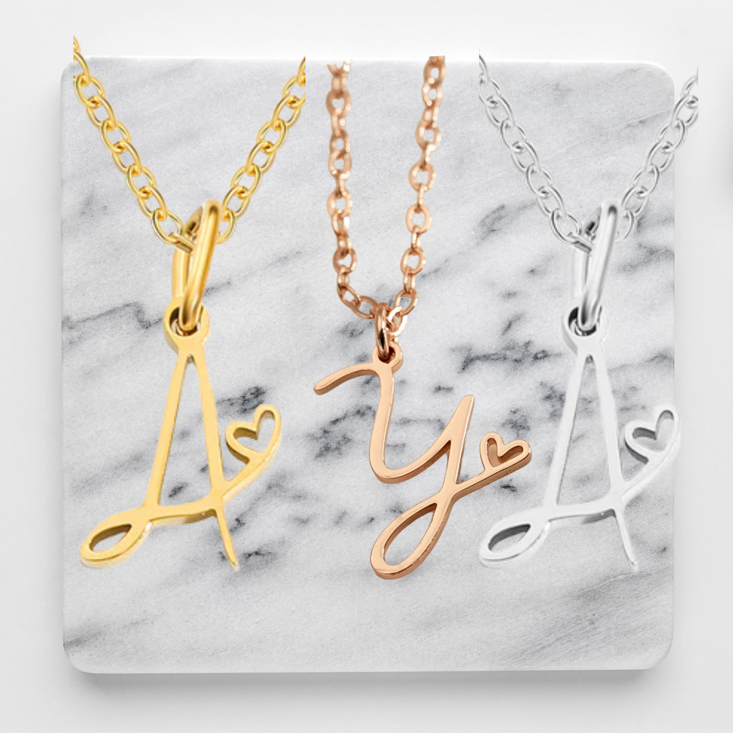 Custom Letter Necklaces with Tiny Heart