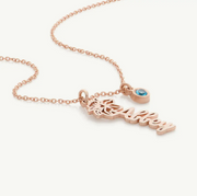 Blooming Birth Flower Name Necklace with Birthstone