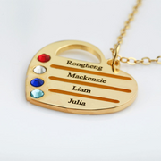 Everest Birthstone Heart Necklace with Engraved Names in 18ct Rose Gold Plating