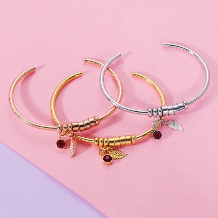 Open Bangle Bracelet with Birthstone